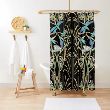 Art Nouveau Vážky Vzor | Black Sprchový Záves Sprchové Závesy Kúpeľňa Nepremokavé Tkaniny Tkaniny, Kúpeľňa Záclony